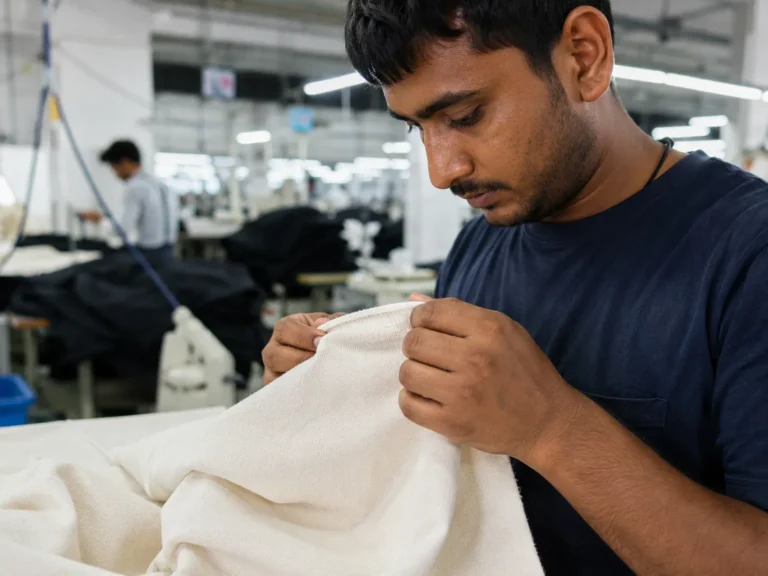 Close-up inspection of premium 240 GSM cotton fabric for oversized t-shirt manufacturing