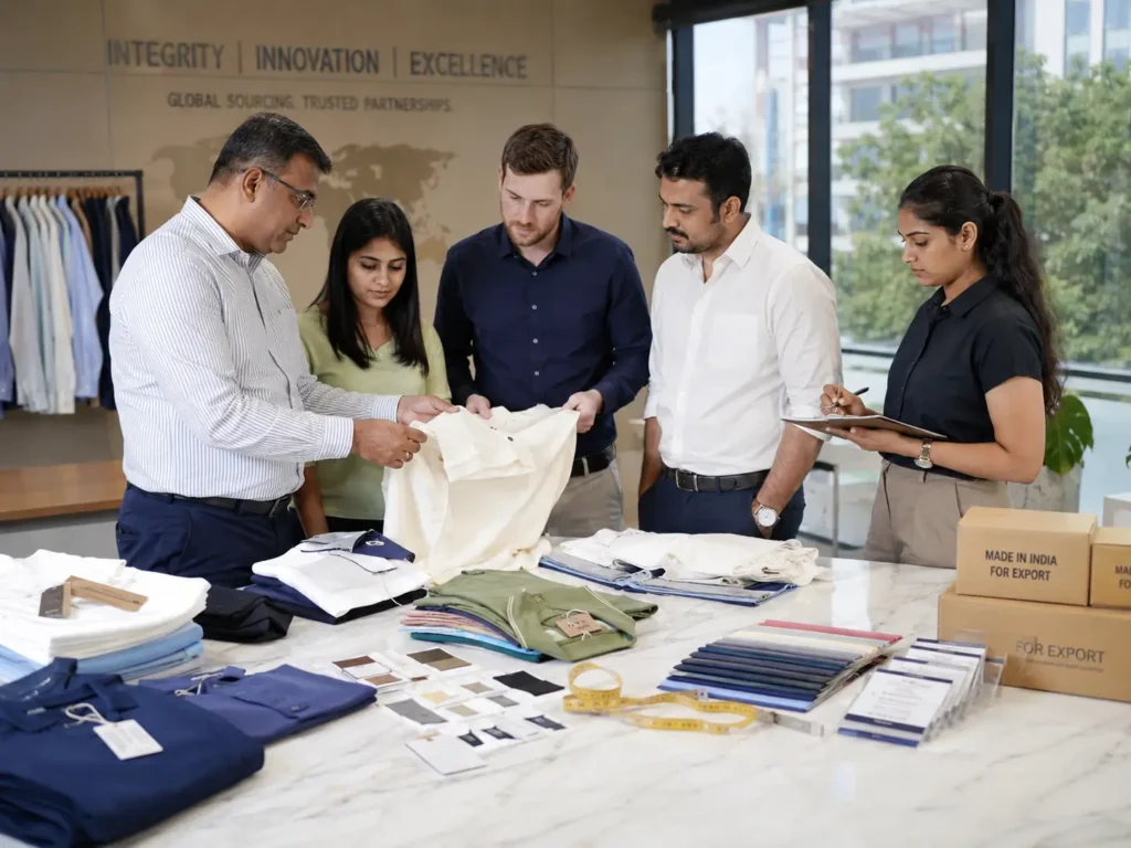Clothing exporter in India checking apparel for global buyers
