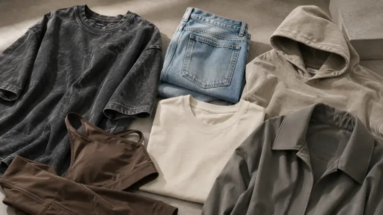 Different garment finishing applications across T-shirts, denim, hoodies and activewear