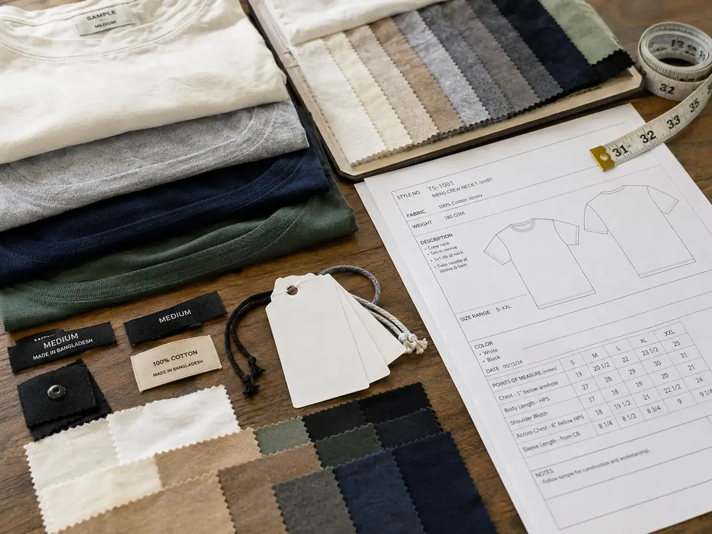 Apparel sourcing process with fabric trims labels and sample garments