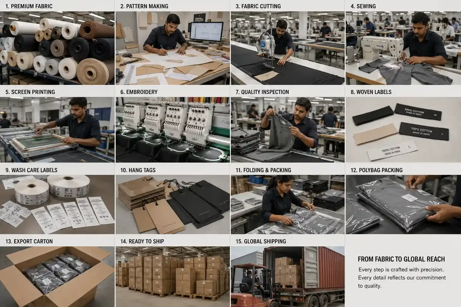 Private label clothing manufacturing process from fabric sourcing to branded packaging