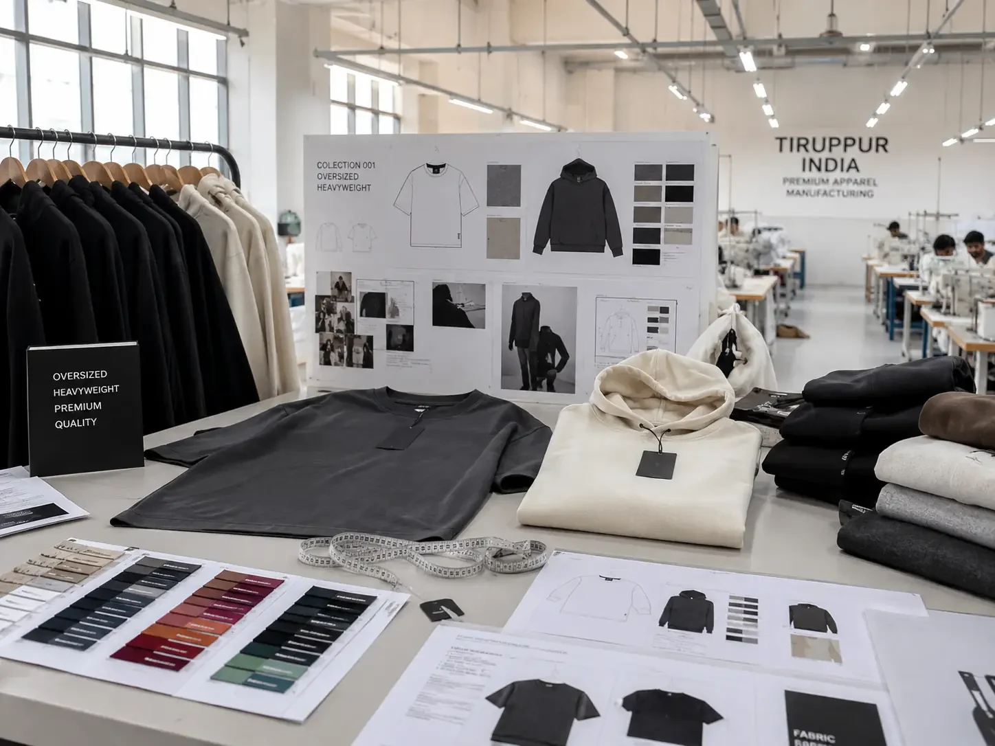 Low MOQ clothing manufacturing process with fabric rolls and garment production workflow