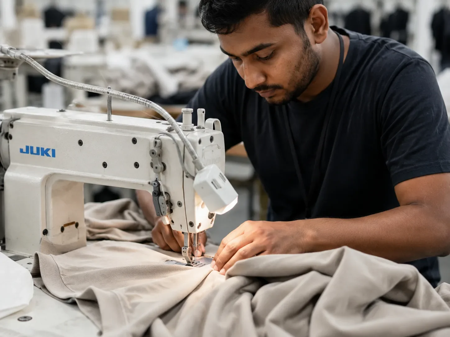 Premium oversized t-shirt stitching and garment manufacturing process in apparel factory