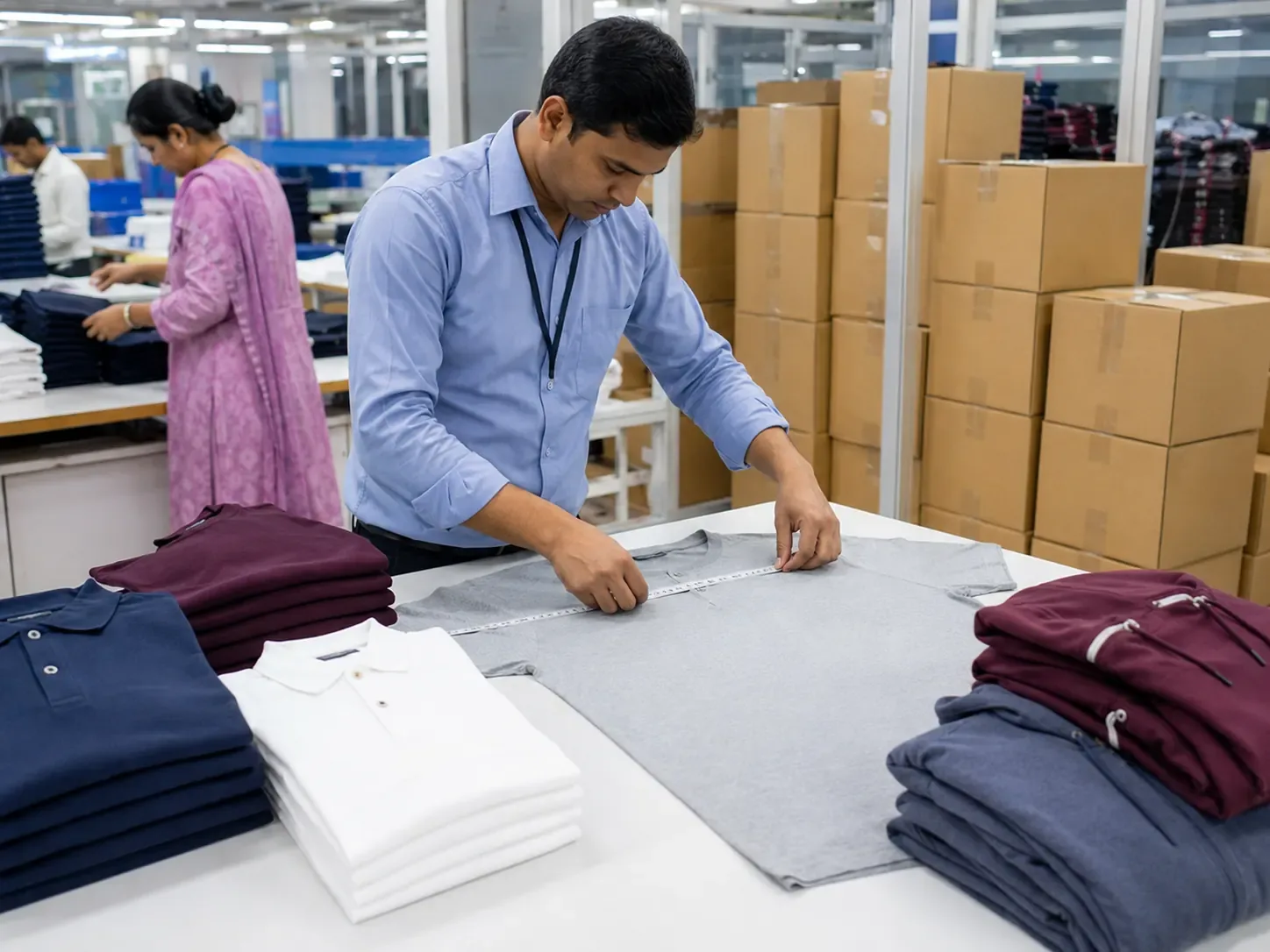 Quality checking and export packing for knitted garments from Tirupur India