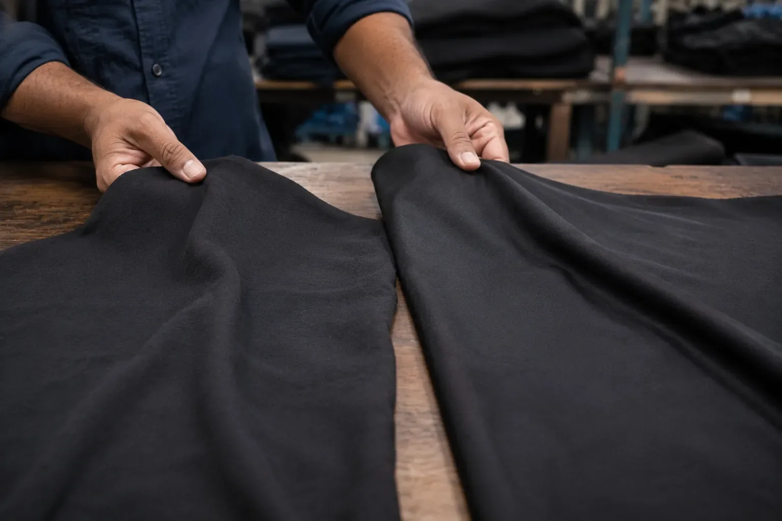 Side-by-side comparison of bio washed and silicone washed cotton fabric.