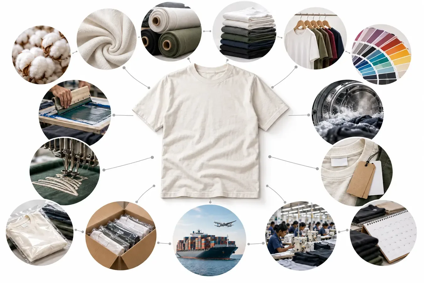 Factors that affect a clothing manufacturer quote including fabric GSM, quantity, printing, packaging and production