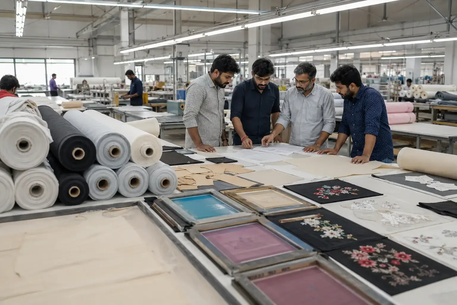 Garment production planning including fabric sourcing, pattern making and screen printing setup for bangalore startups.