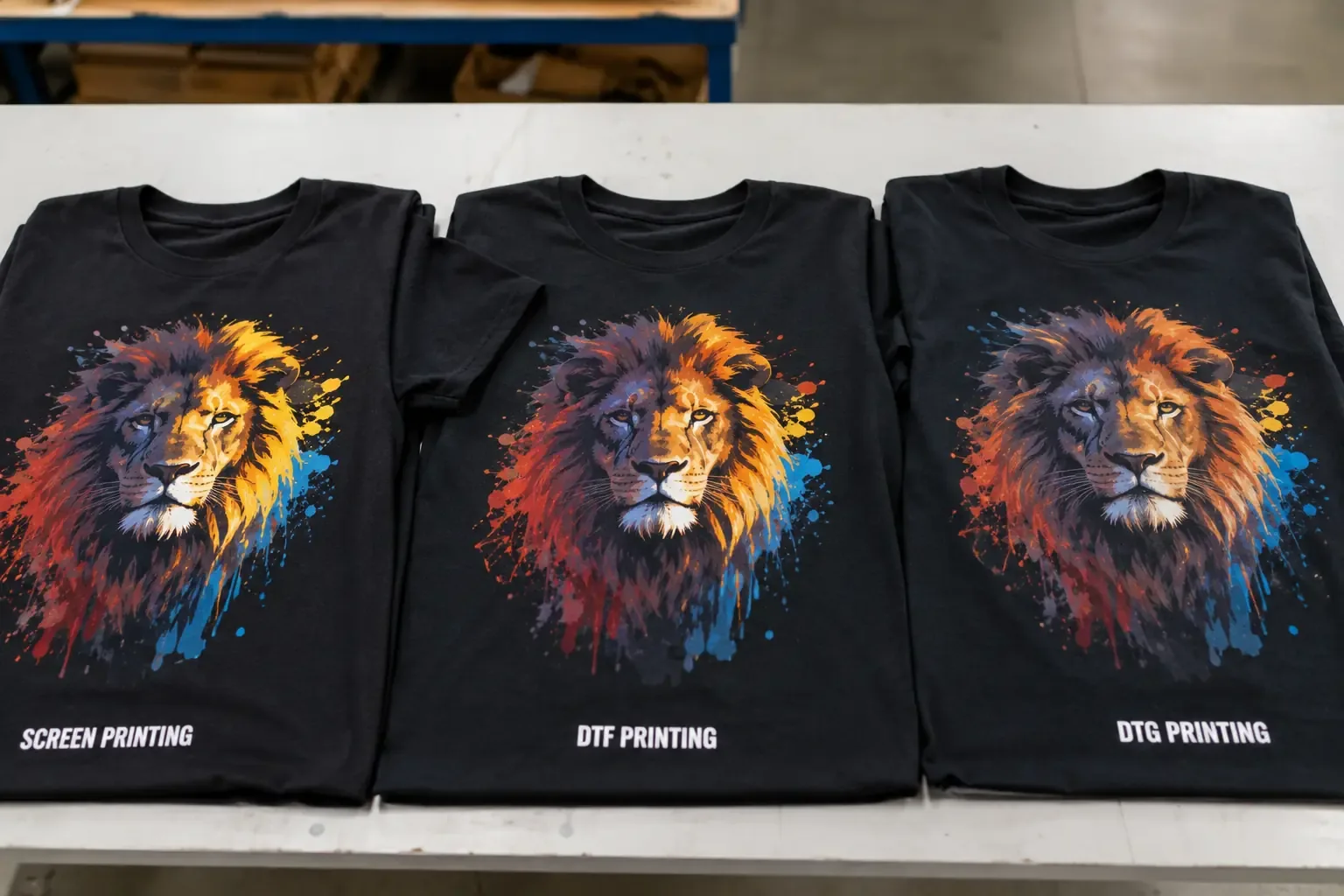 Comparison of DTF, DTG, and screen printing methods on custom apparel