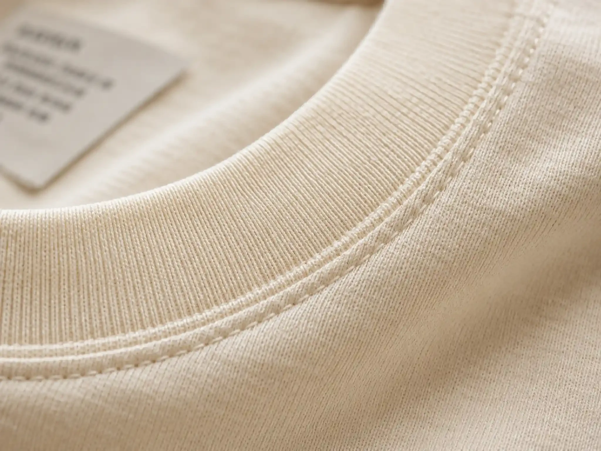 premium cotton t-shirt fabric texture and stitching quality close-up