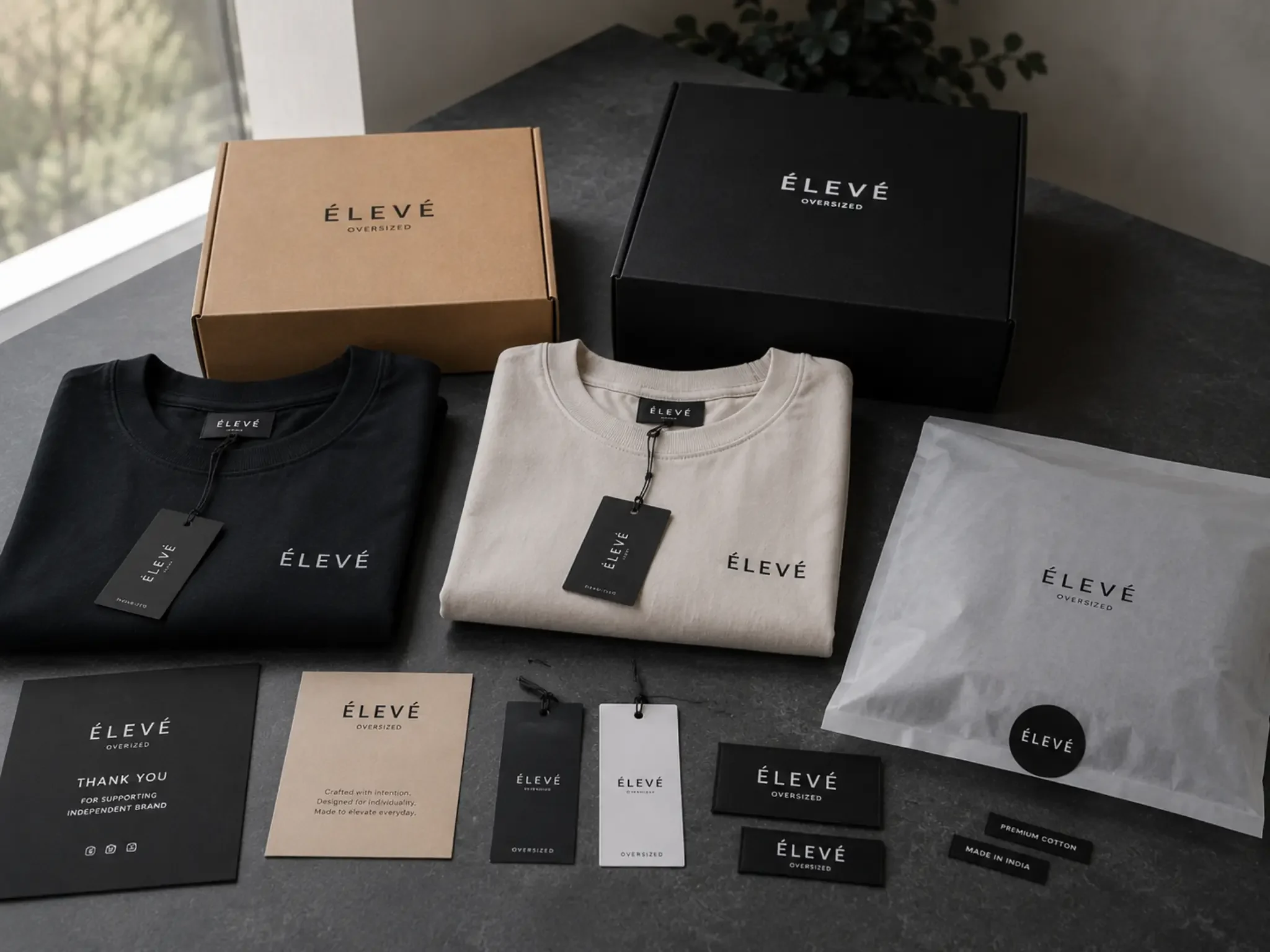 Custom private label clothing packaging with branded labels and premium apparel presentation